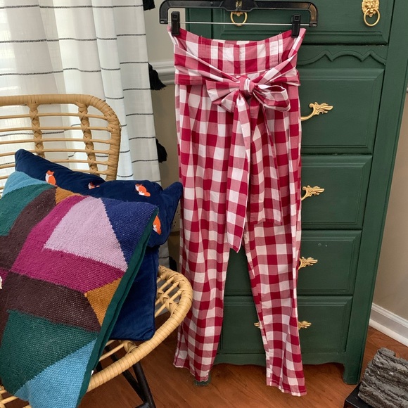 ASOS High Waist Tie Paper Bag Gingham Peg Trousers - Picture 4 of 6